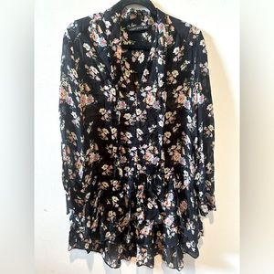 Zara Woman Black Floral V Neck Dress